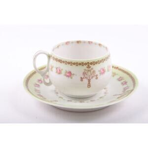 Teacup and Saucer Prussia Royal China Pink White Gold Feminine Kitchen Serving